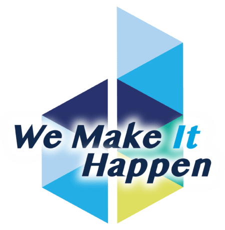 Triangle shaped DDP logo with We Make it Happen phrase in the center