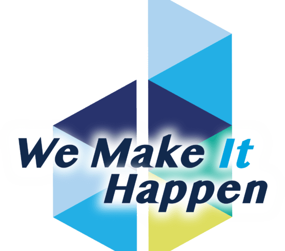 Triangle shaped DDP logo with We Make it Happen phrase in the center